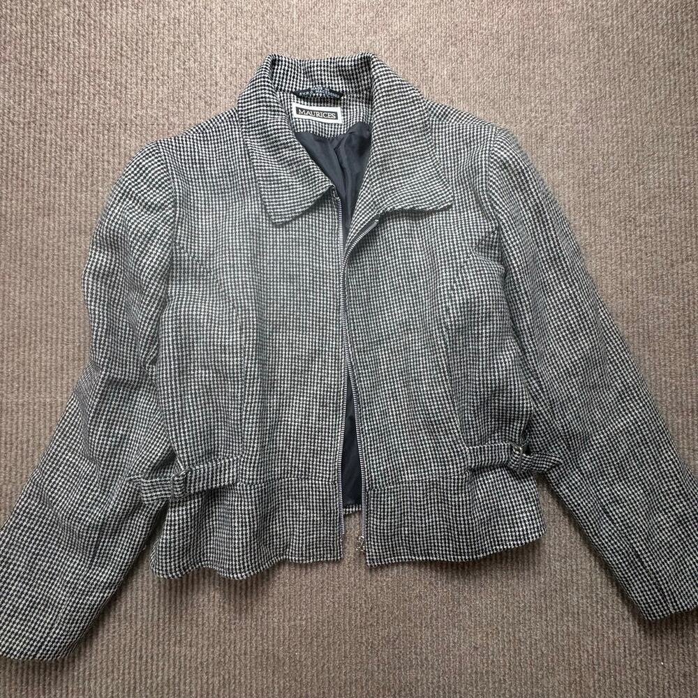 Vintage 90’s Maurice’s Houndstooth Wool Cropped Jacket size large women’s zip up